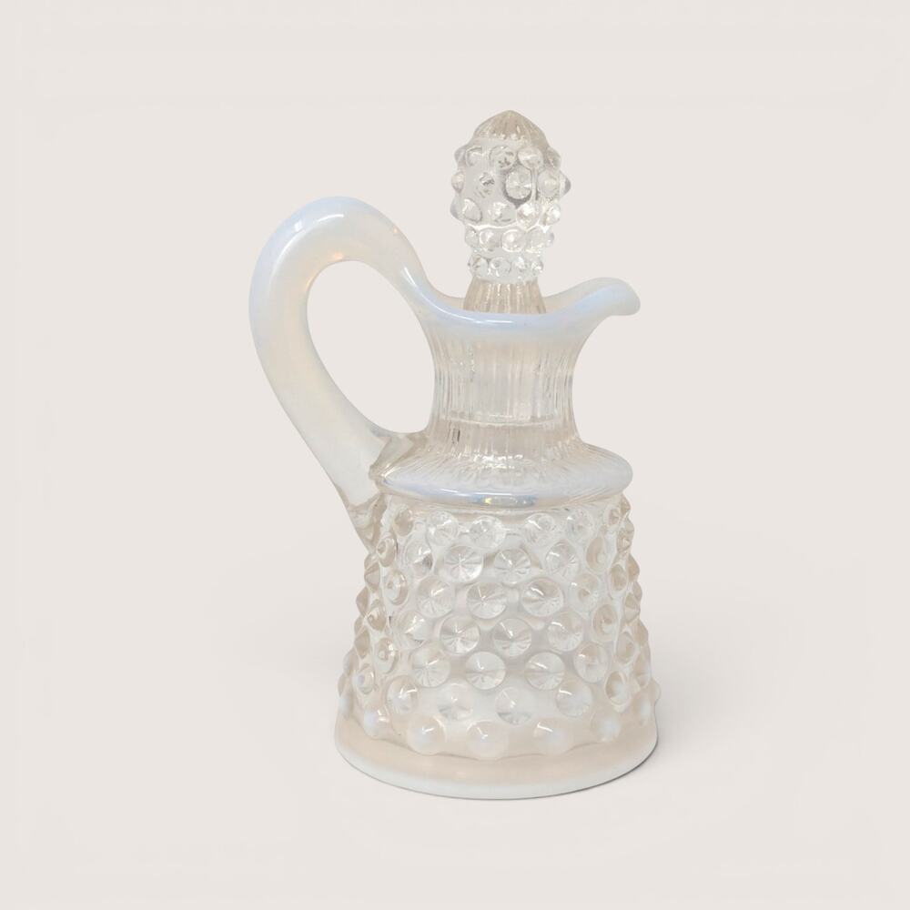 1950s Fenton White Opalescent Hobnail Glass Cruet with Stopper